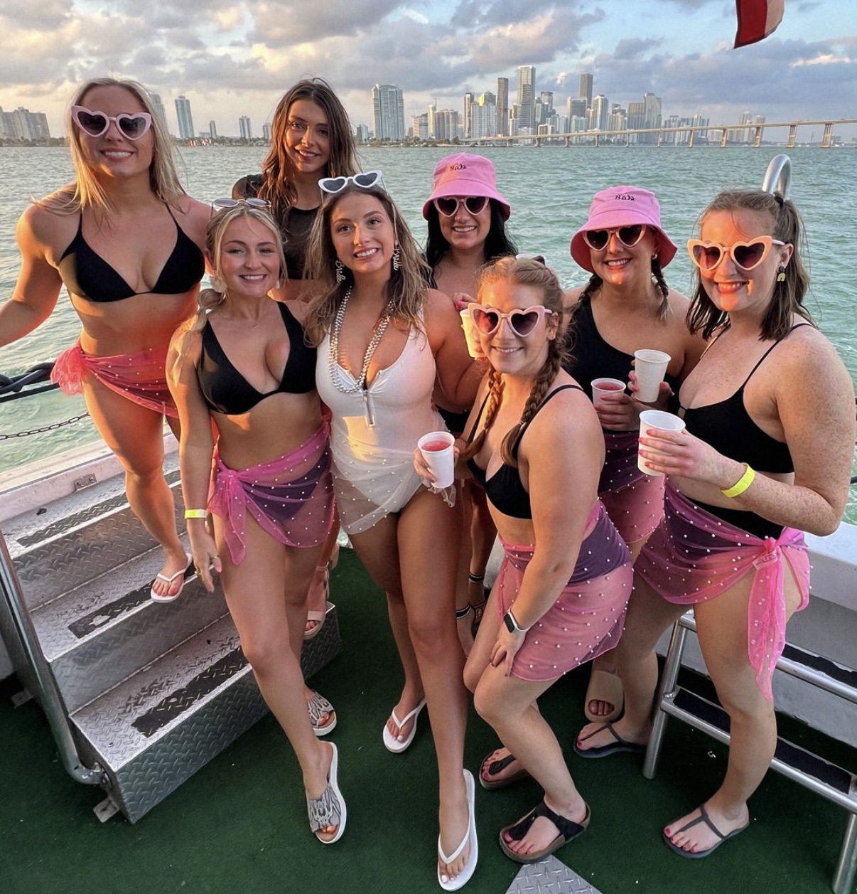 Group of girls with the Miami skyline